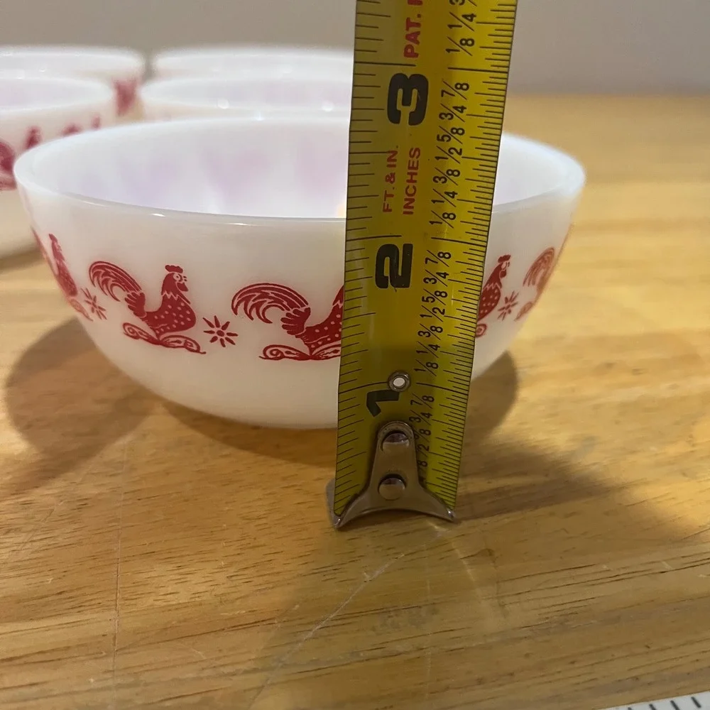 Vtg Hazel Atlas Red Rooster Milk Glass Fruit Bowls‎ Set of 6 Mid Century Modern